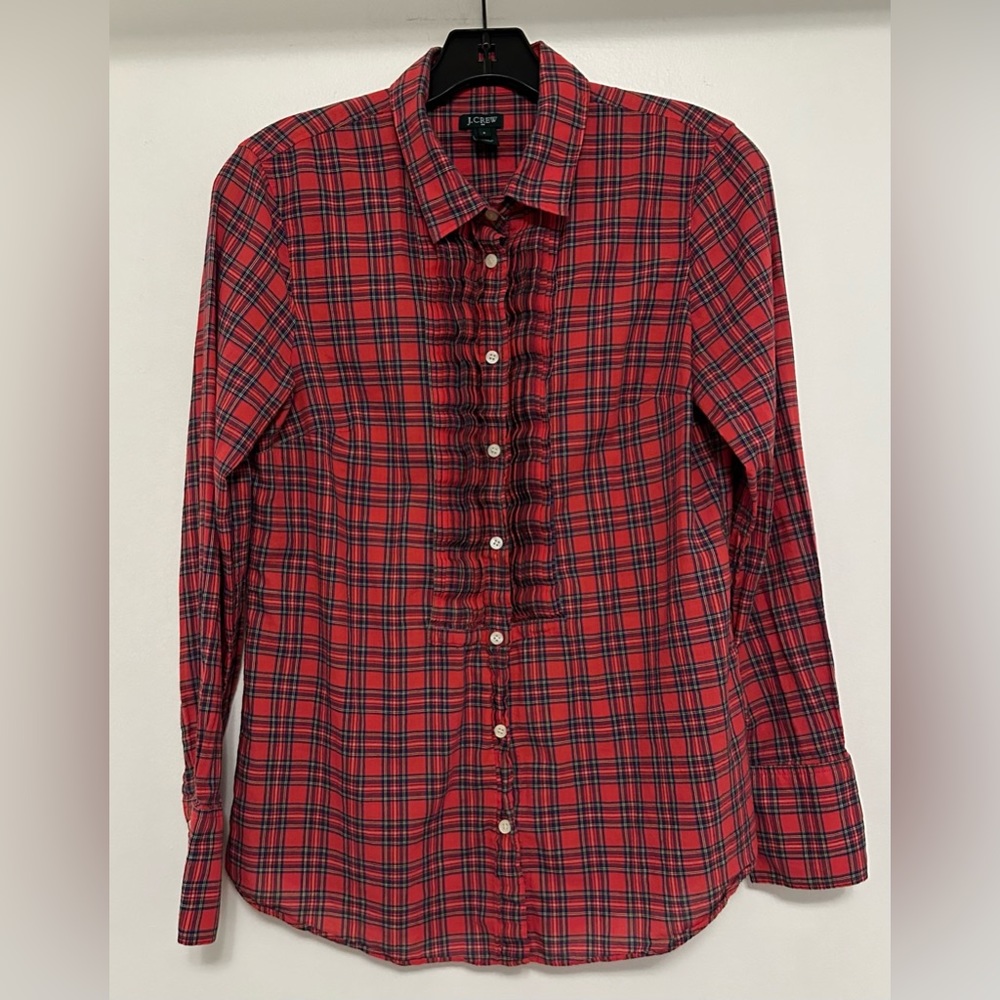 J Crew Red Plaid Long Sleeve Button Down Shirt, Cotton, Small